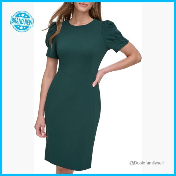 Dresses & Skirts - Puff Sleeve A-Line Dress Elegant Chic Zipper Back Slim Fit Polyester